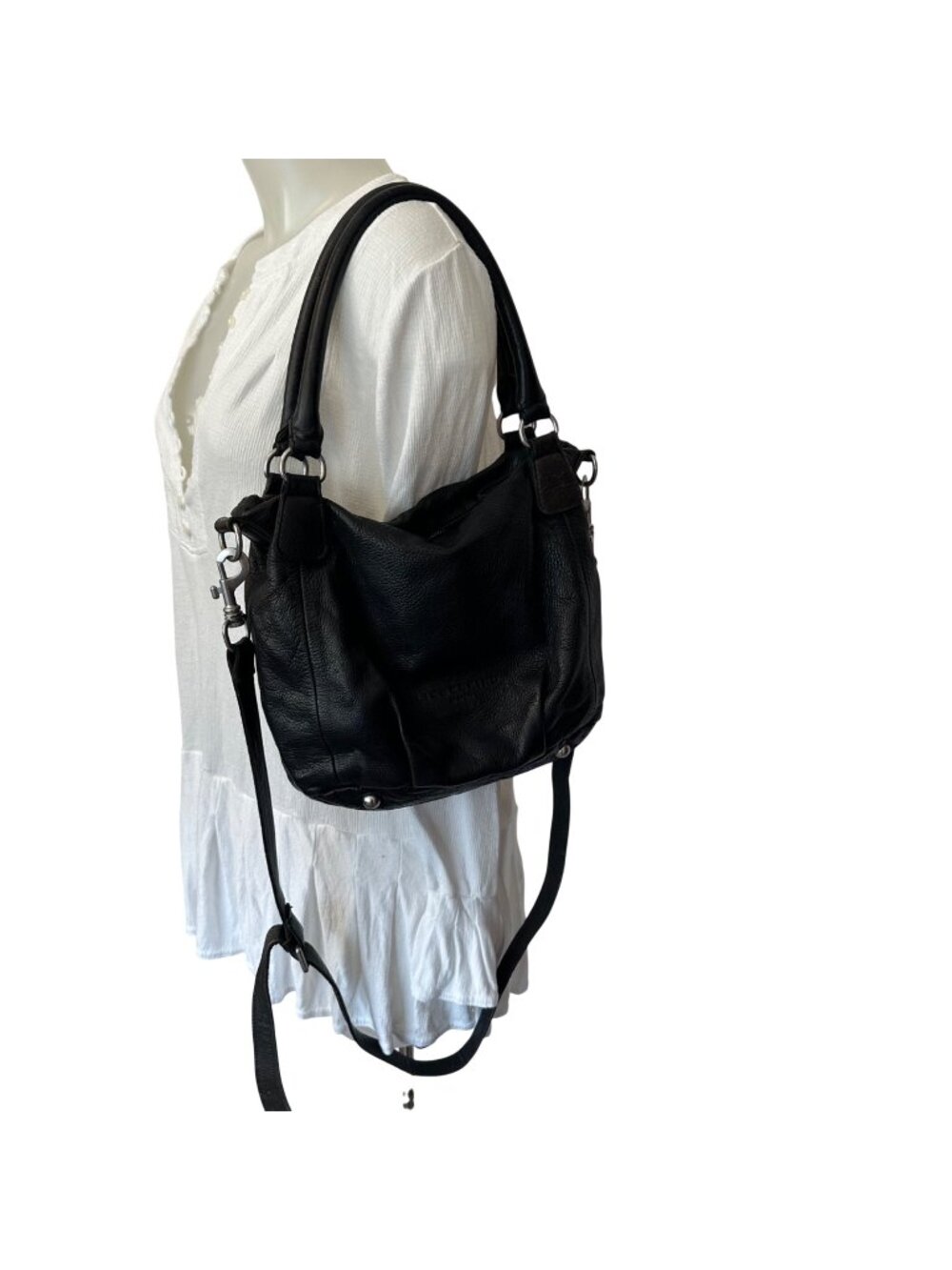 Liebeskind Berlin Pebble Leather Slouchy Crossbody Satchel Bag Black Distressed